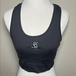 Shane Justin SJ logo Black cropped workout top